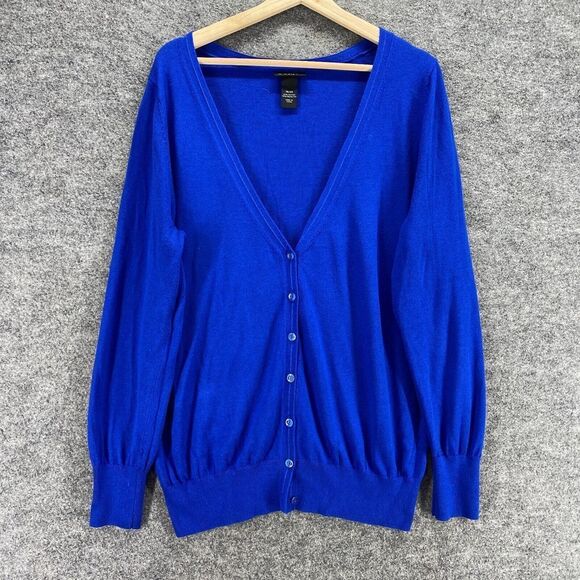 Lane Bryant Cardigan Women 18/20 Plus Blue V-Neck Button Up Cotton Long Sleeve - Picture 1 of 8